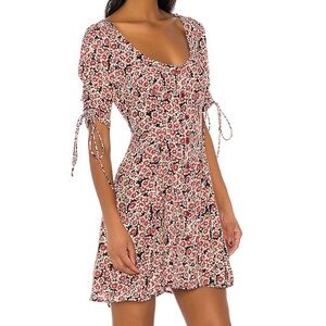 Free People Laced Up Mini Dress Black Red Ditsy Floral Print Women's Size Small